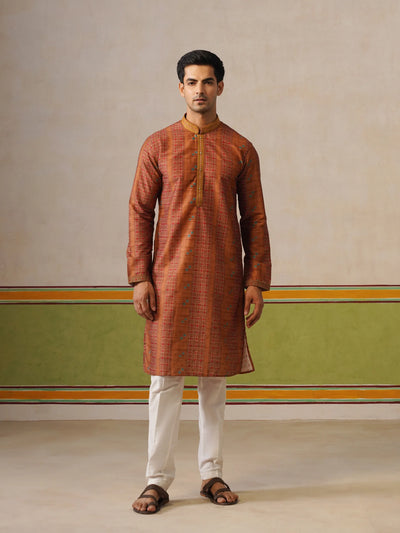 Mustard Silk Printed Kurta Only