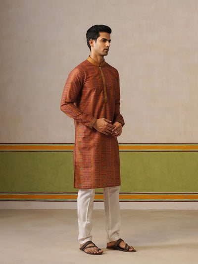 Mustard Silk Printed Kurta Only