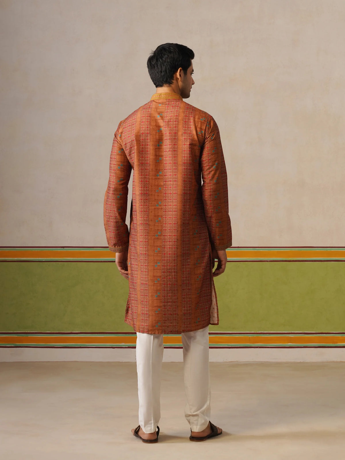 Mustard Silk Printed Kurta Only