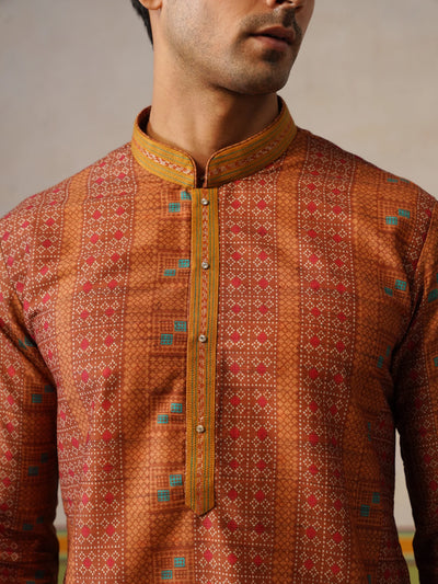 Mustard Silk Printed Kurta Only