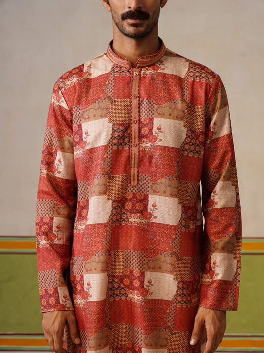 Cream Printed Kurta with Neck Design