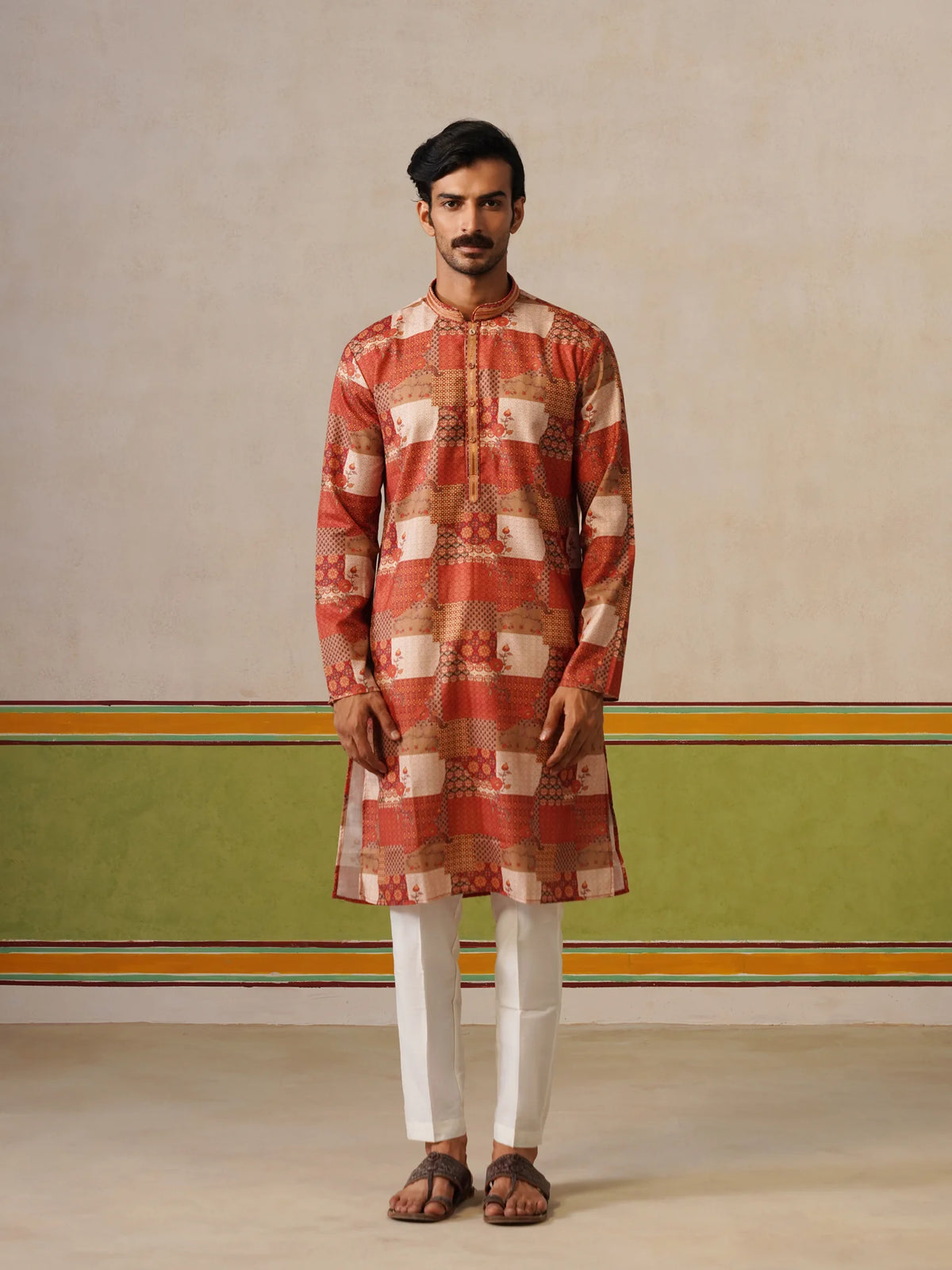 Cream Printed Kurta with Neck Design