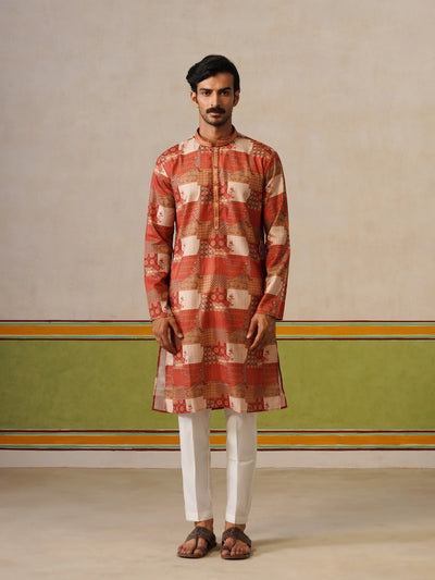 Cream Printed Kurta with Neck Design