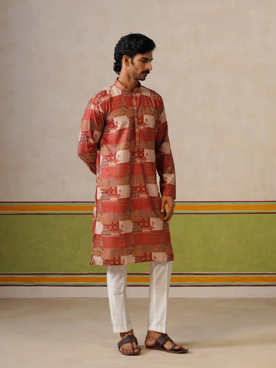 Cream Printed Kurta with Neck Design