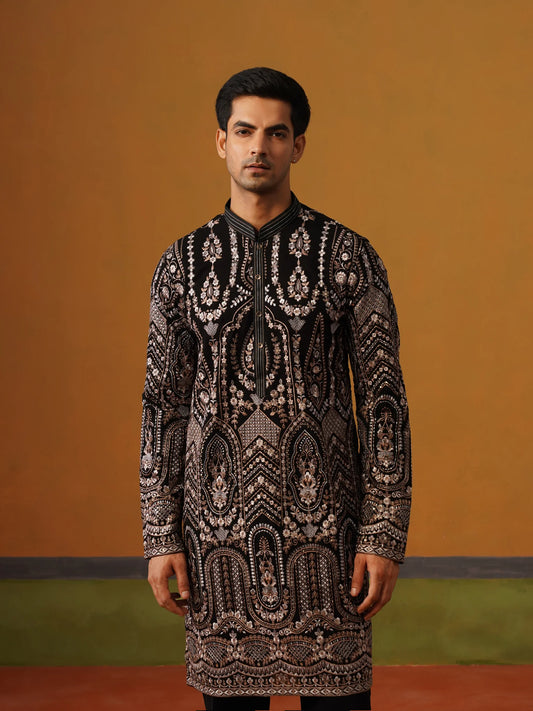 Black Lucknowi Kurta with Baggy Pant