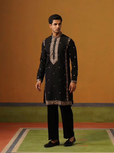 Black Japanese Embroidered Kurta with Baggy Pant