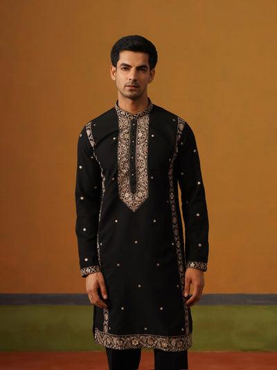 Black Japanese Embroidered Kurta with Baggy Pant