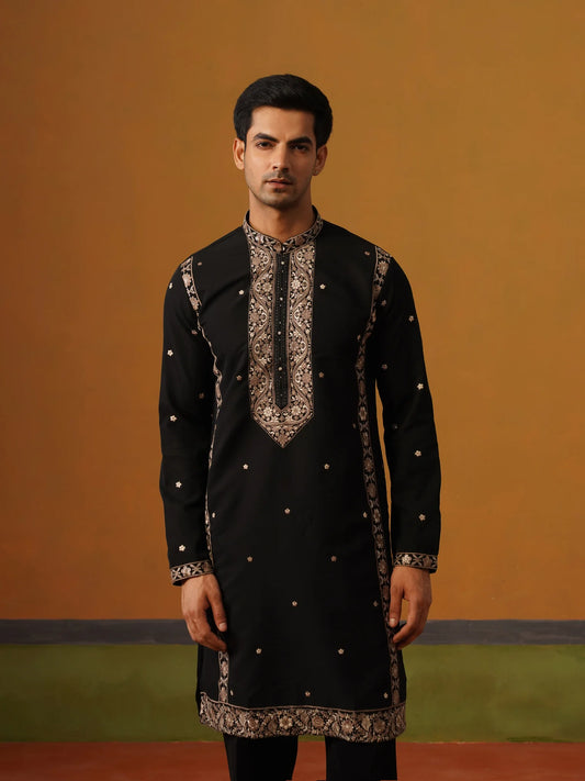 Black Japanese Embroidered Kurta with Baggy Pant