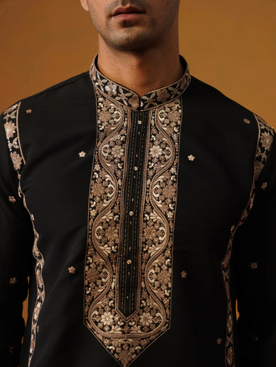 Black Japanese Embroidered Kurta with Baggy Pant