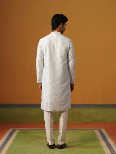 Sky Blue Embroidered Silk Kurta with Pants