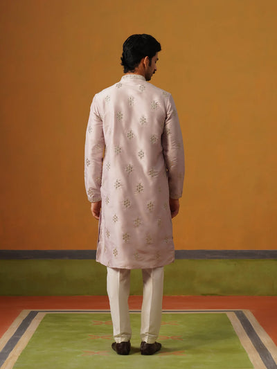 Lilac Embroidered Silk Kurta Pant Set
