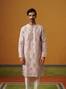 Lilac Embroidered Silk Kurta Pant Set