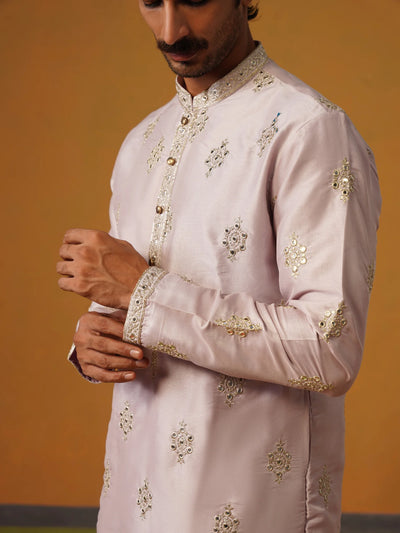 Lilac Embroidered Silk Kurta Pant Set