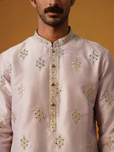 Lilac Embroidered Silk Kurta Pant Set