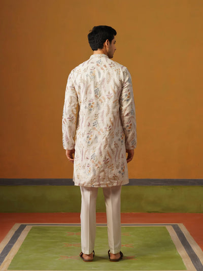 Cream Linen with Embroidery Kurta Pant Set
