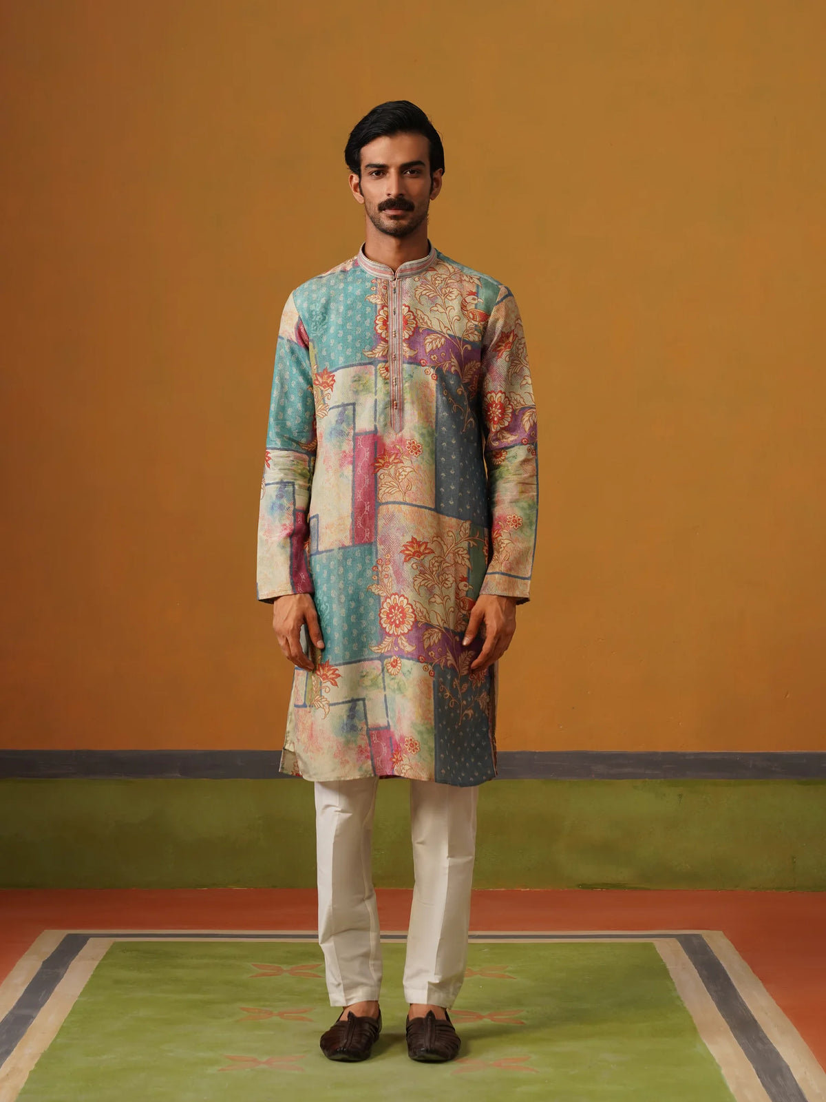 Multi Printed Tissue Silk Kurta Pant Set