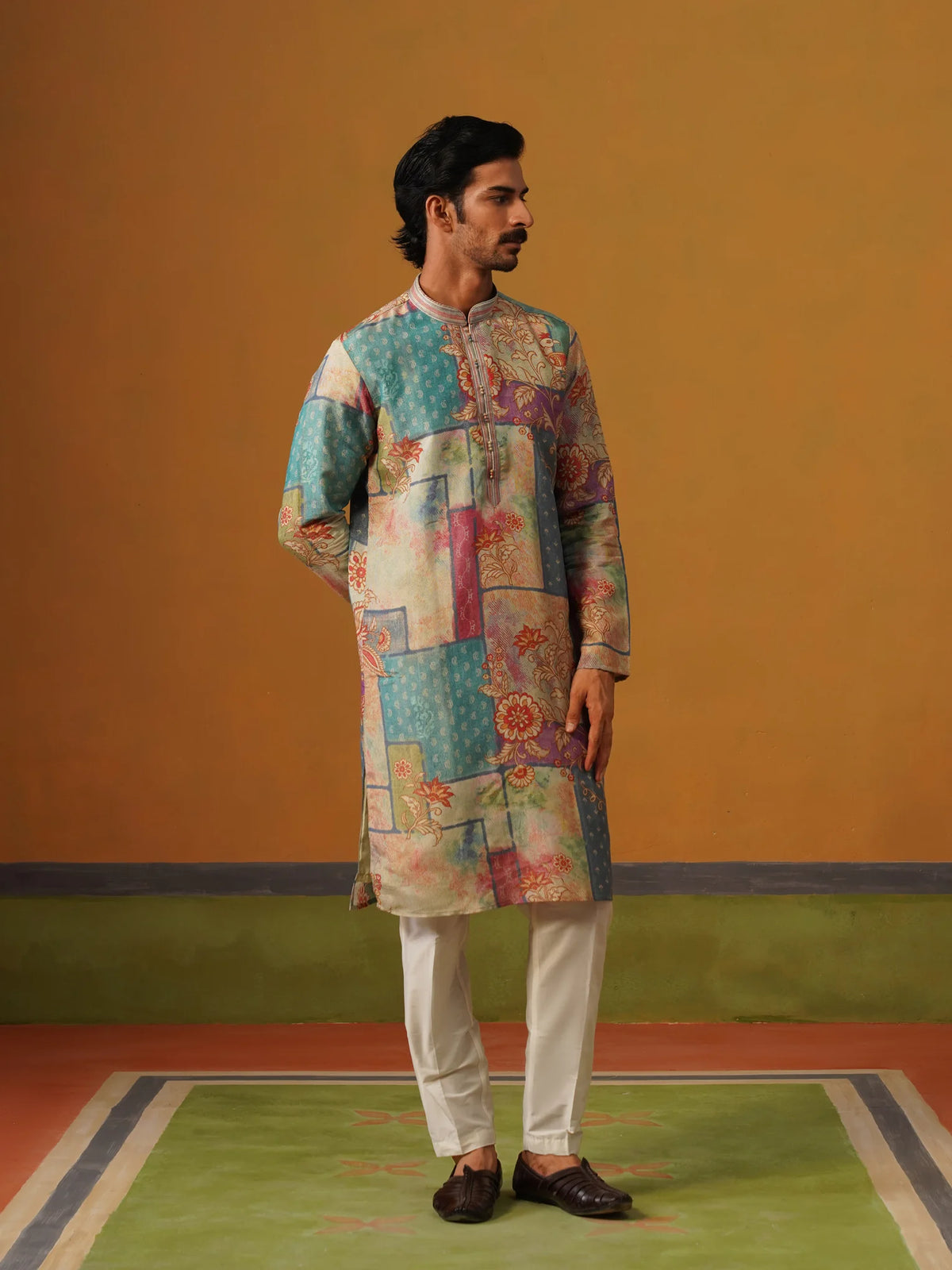 Multi Printed Tissue Silk Kurta Pant Set