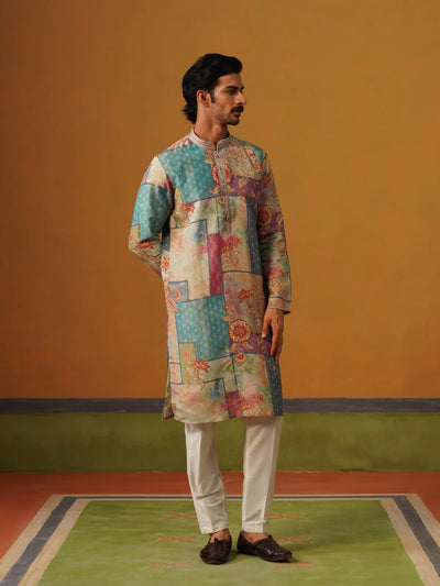 Multi Printed Tissue Silk Kurta Pant Set
