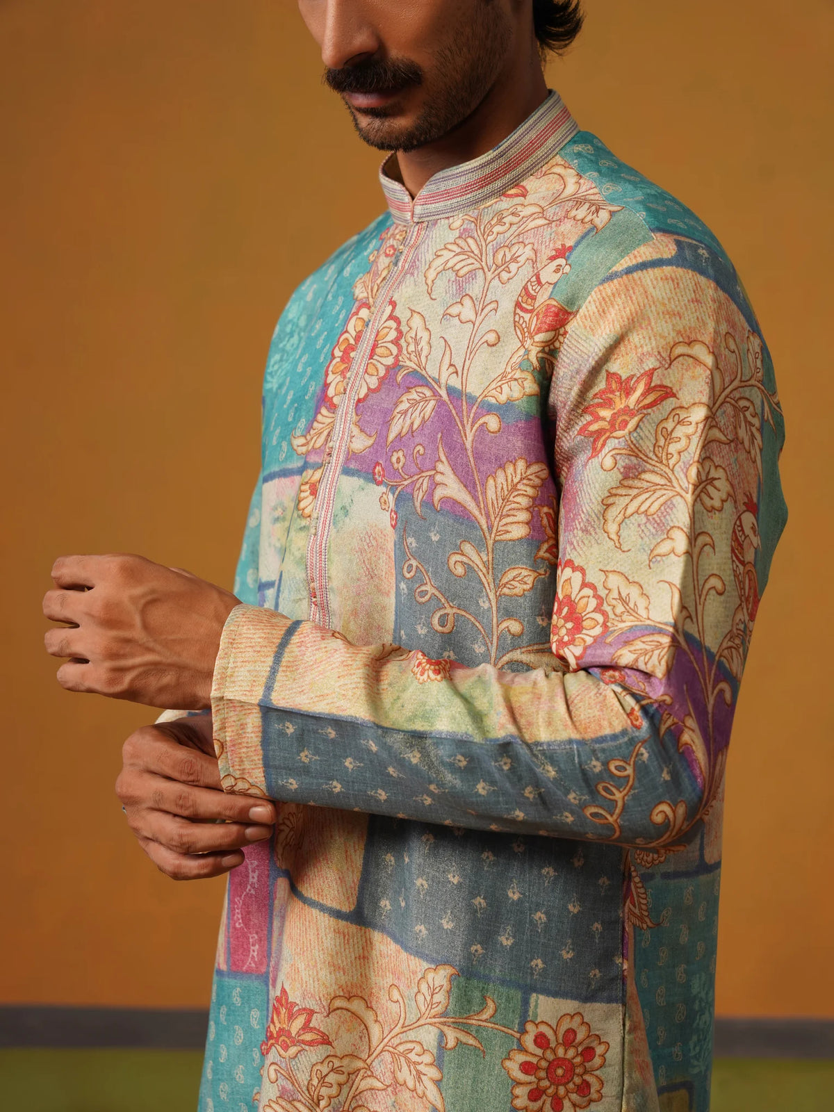 Multi Printed Tissue Silk Kurta Pant Set