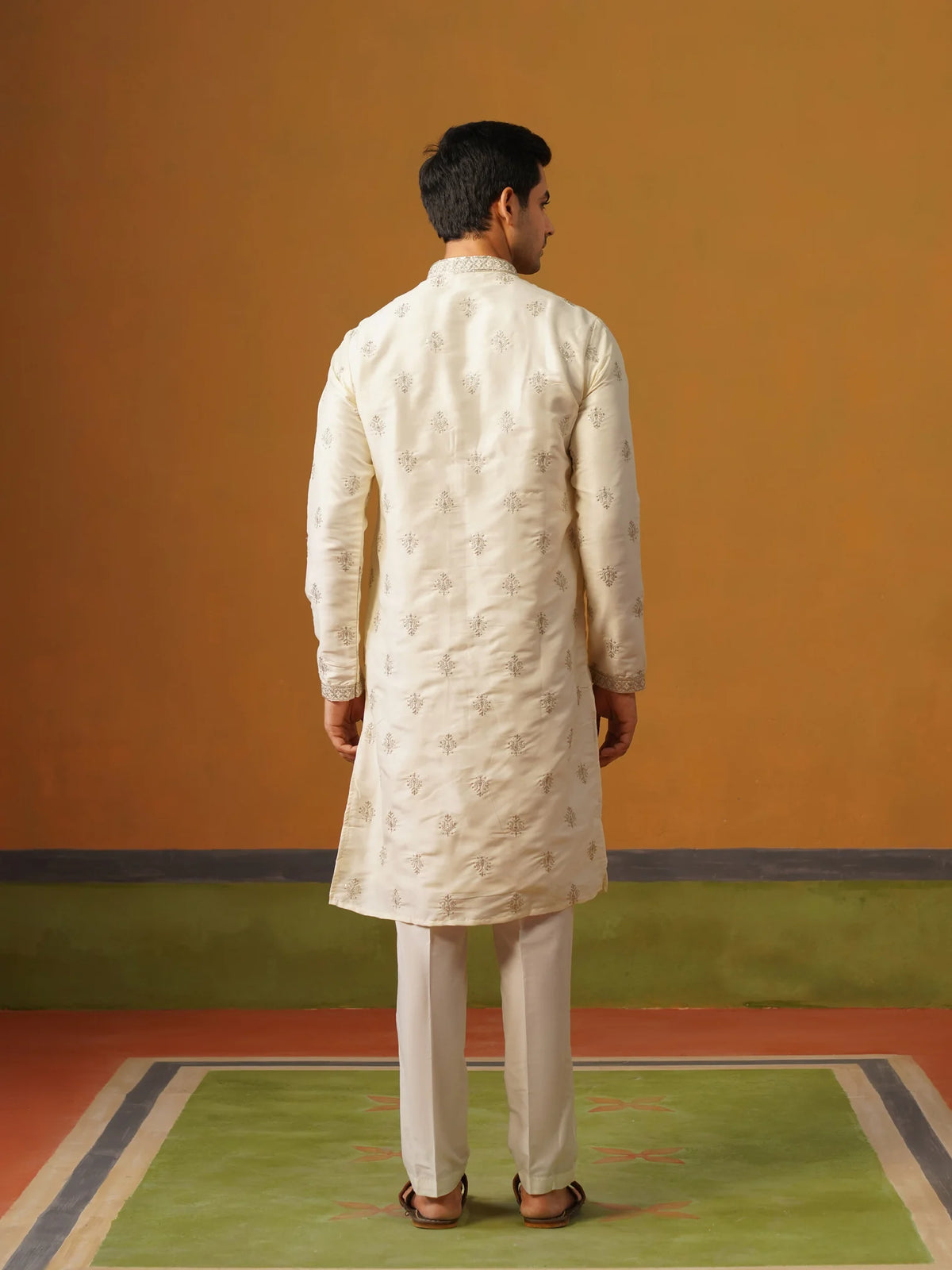 Cream Butti Silk Kurta with Pant