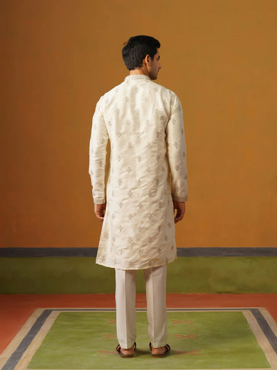 Cream Butti Silk Kurta with Pant