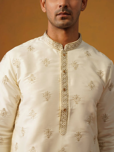 Cream Butti Silk Kurta with Pant