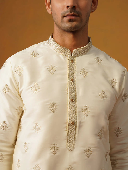 Cream Butti Silk Kurta with Pant