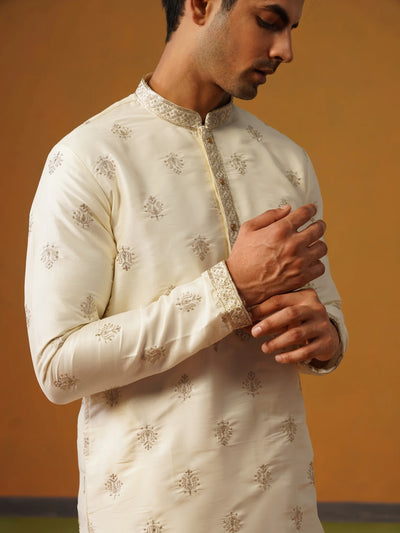 Cream Butti Silk Kurta with Pant