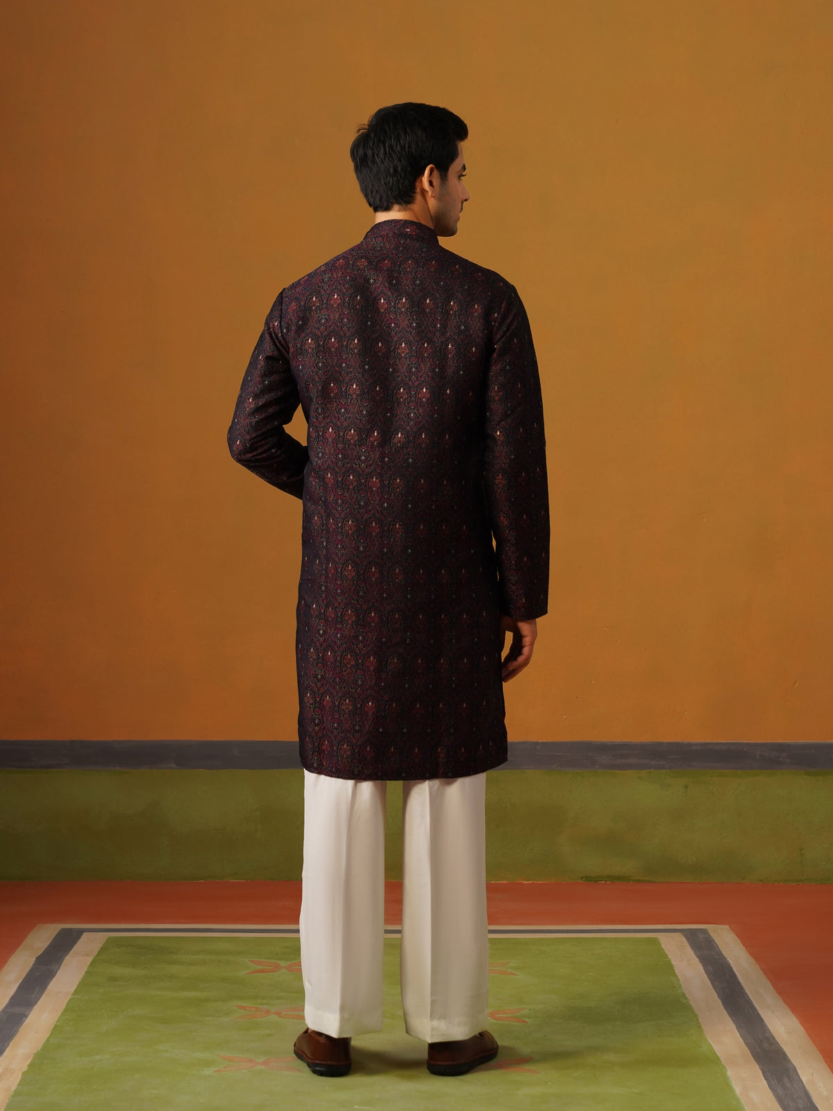 Navy Blue Jaquard Indo Western Set