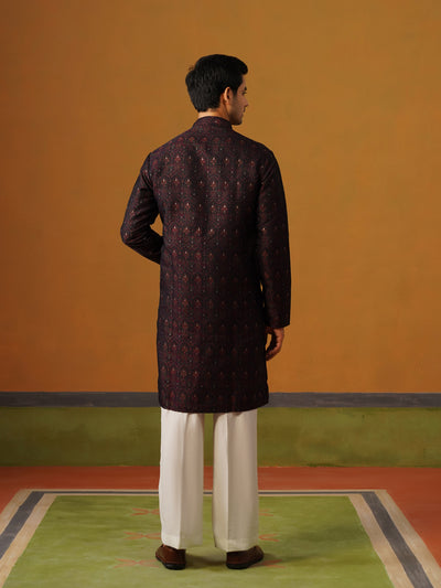 Navy Blue Jaquard Indo Western Set