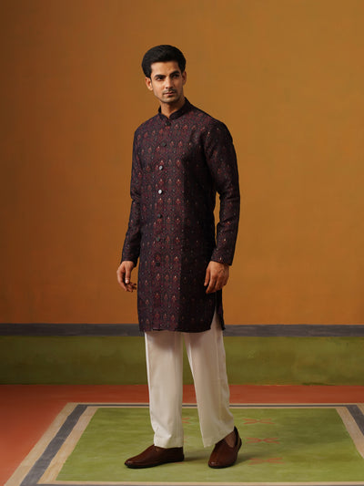 Navy Blue Jaquard Indo Western Set