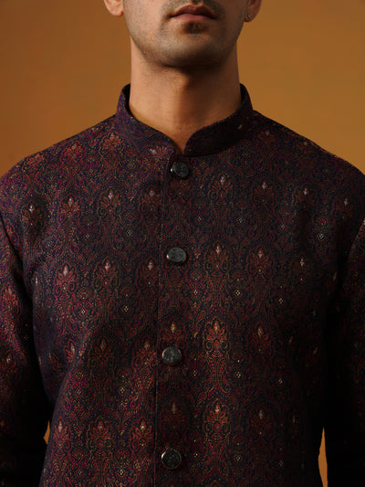 Navy Blue Jaquard Indo Western Set