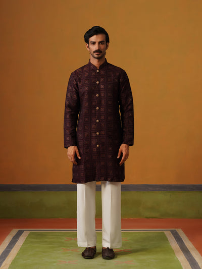 Maroon Jaquard Indo Western Set