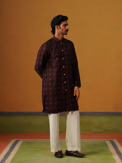 Maroon Jaquard Indo Western Set