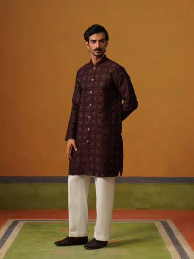 Maroon Jaquard Indo Western Set