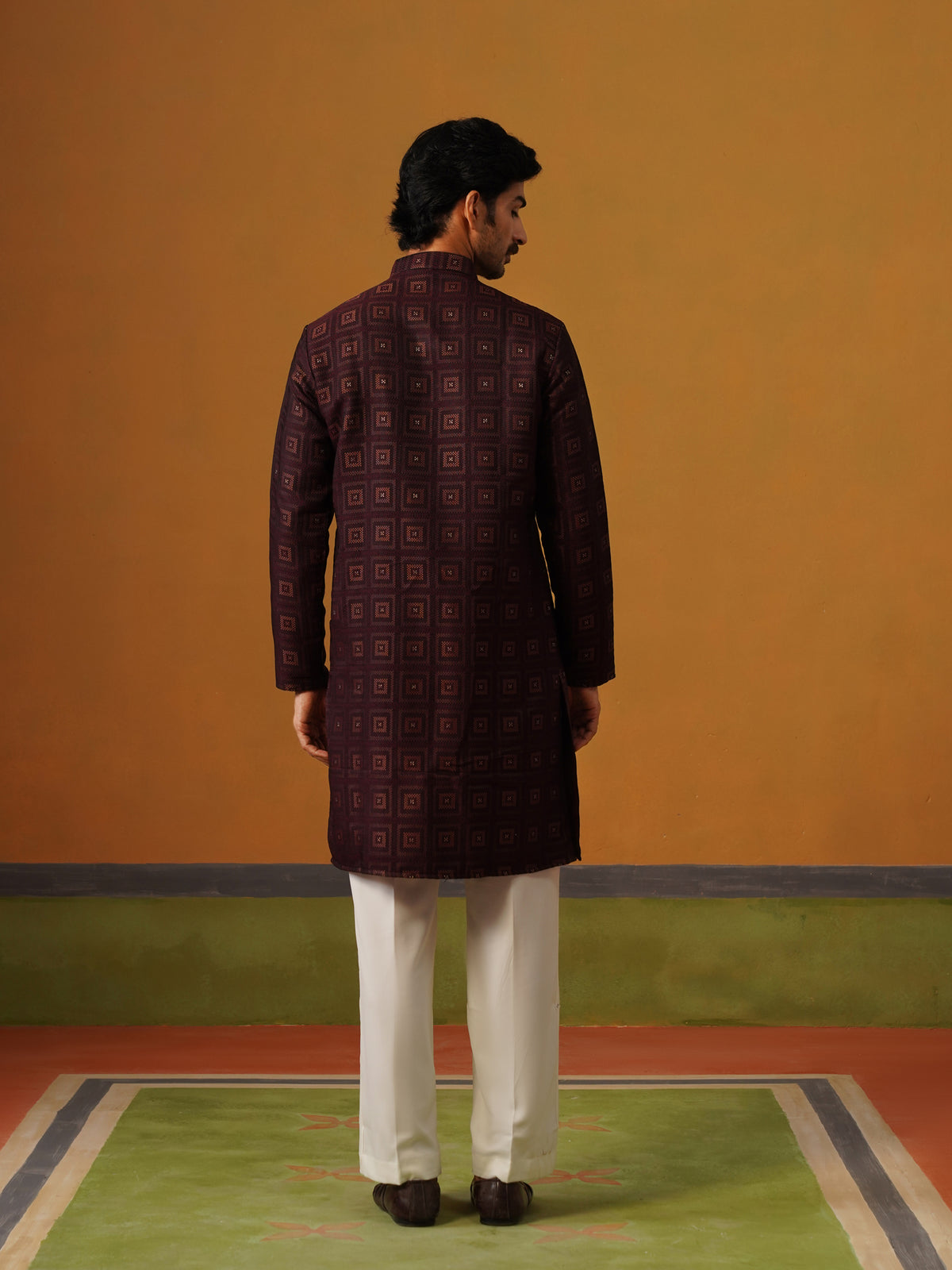 Maroon Jaquard Indo Western Set