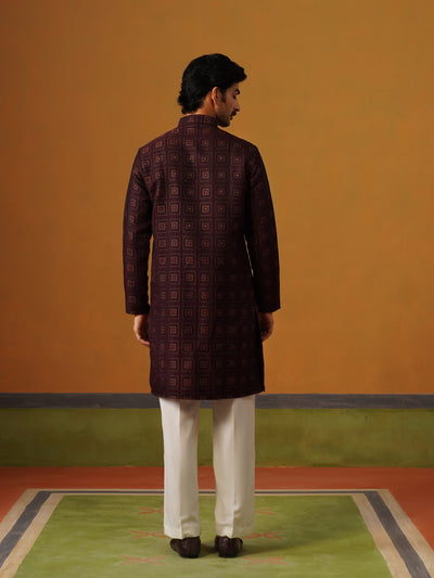 Maroon Jaquard Indo Western Set