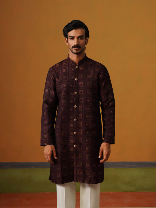 Maroon Jaquard Indo Western Set