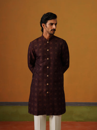 Maroon Jaquard Indo Western Set
