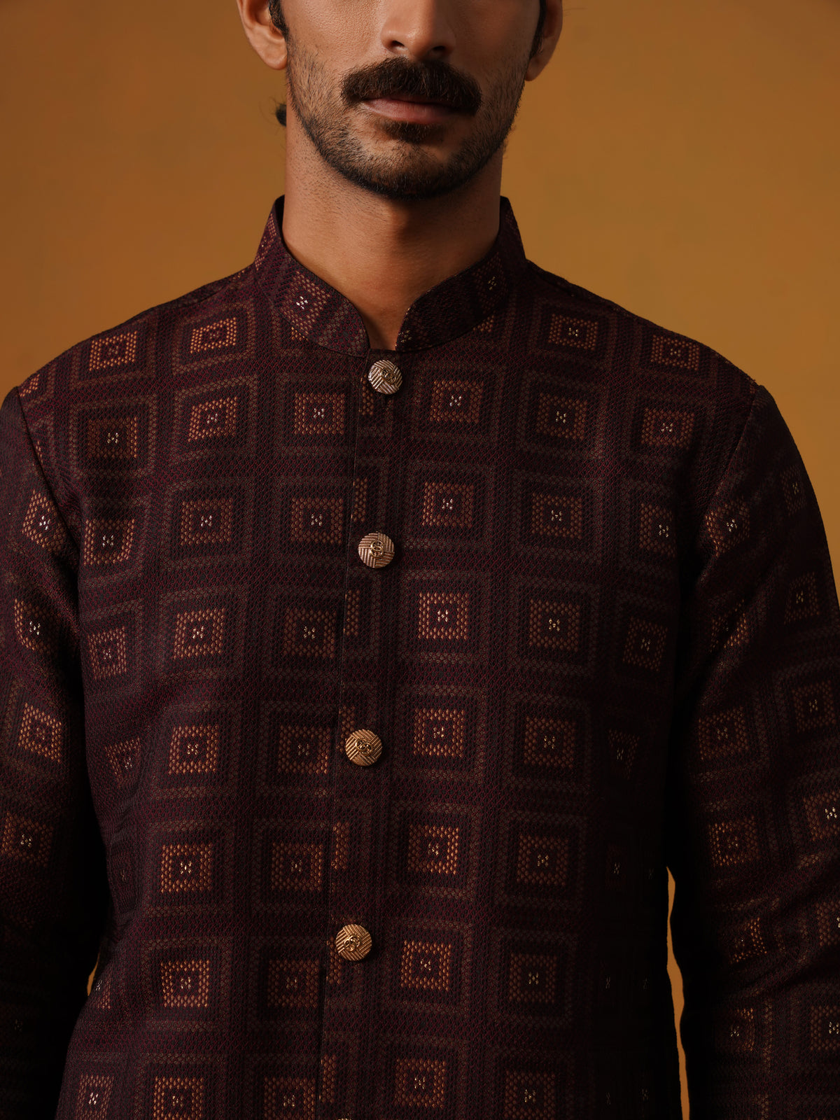 Maroon Jaquard Indo Western Set