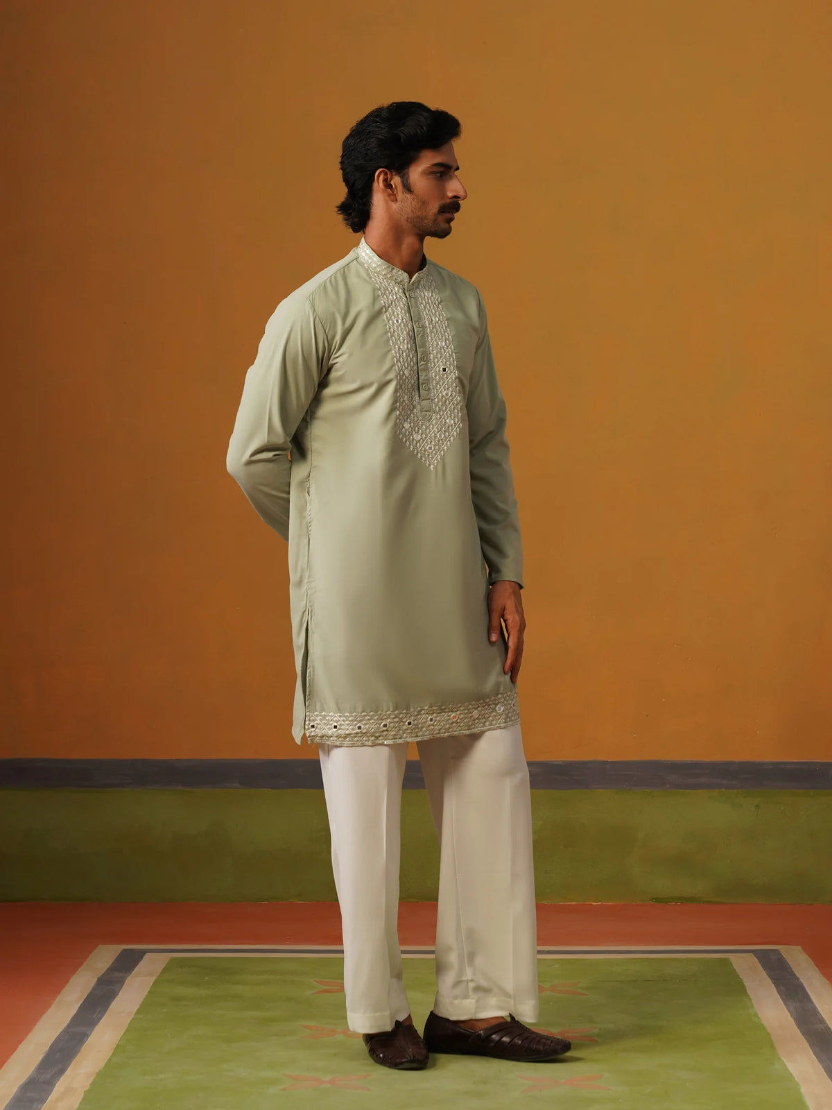 Pista Japanese Kurta with Embroidery and Baggy Pant
