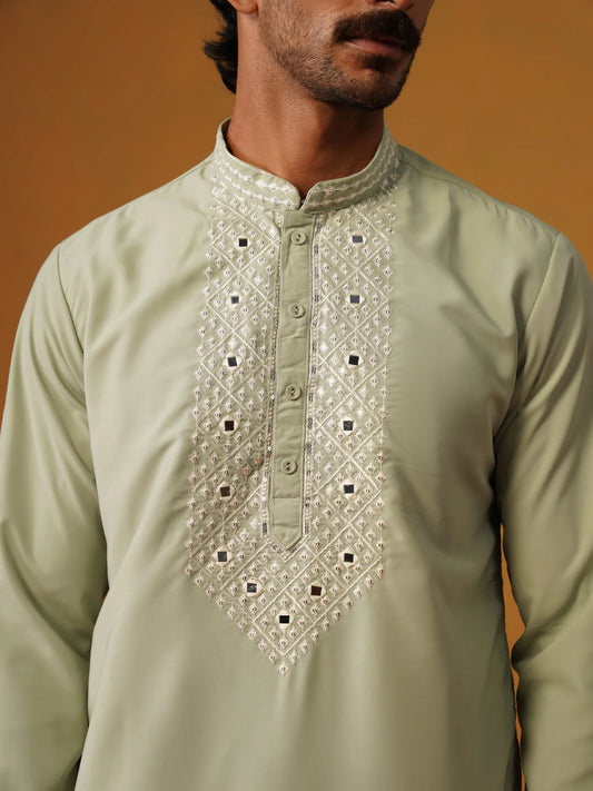 Pista Japanese Kurta with Embroidery and Baggy Pant