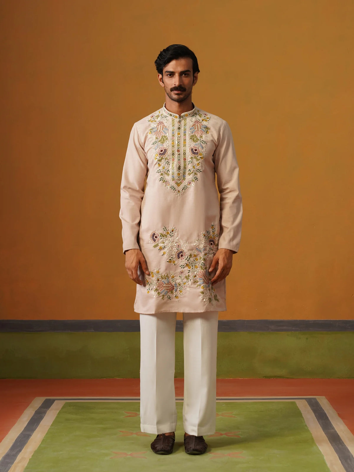 Pink Silk with Multi Embroidery Kurta with Baggy Pant