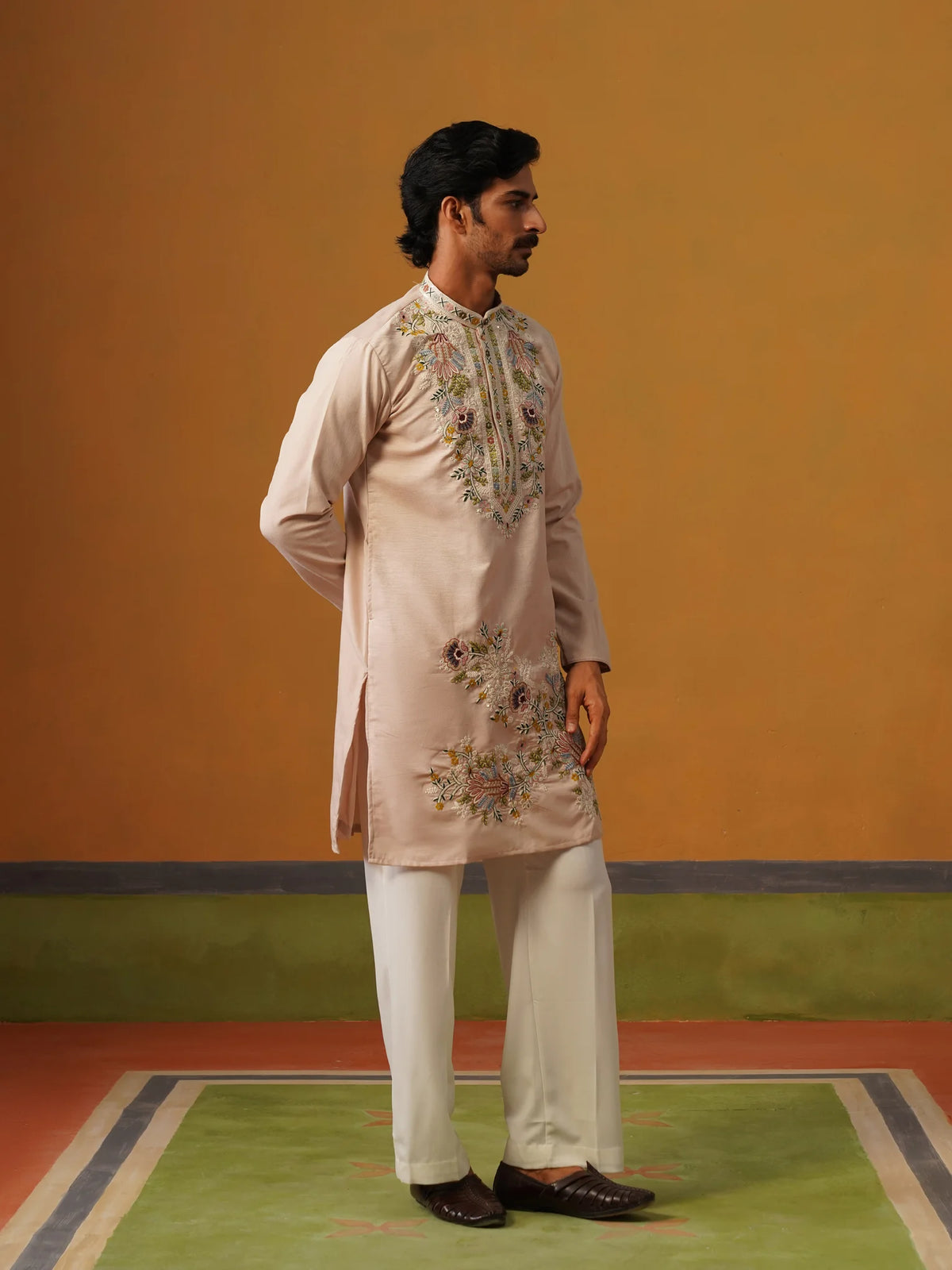 Pink Silk with Multi Embroidery Kurta with Baggy Pant