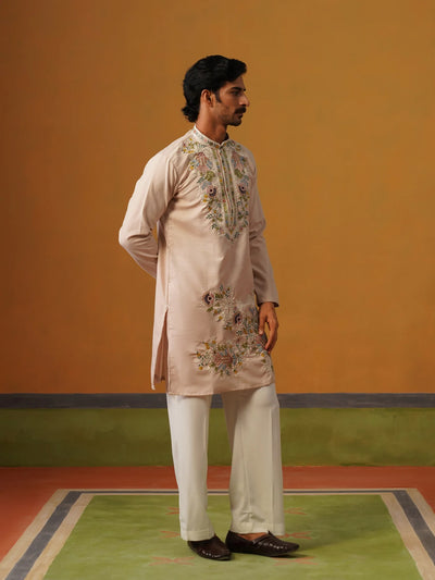 Pink Silk with Multi Embroidery Kurta with Baggy Pant