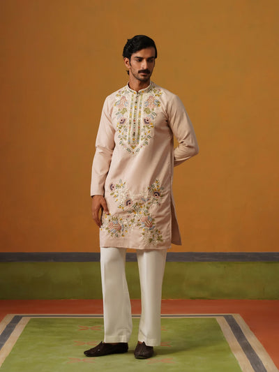 Pink Silk with Multi Embroidery Kurta with Baggy Pant