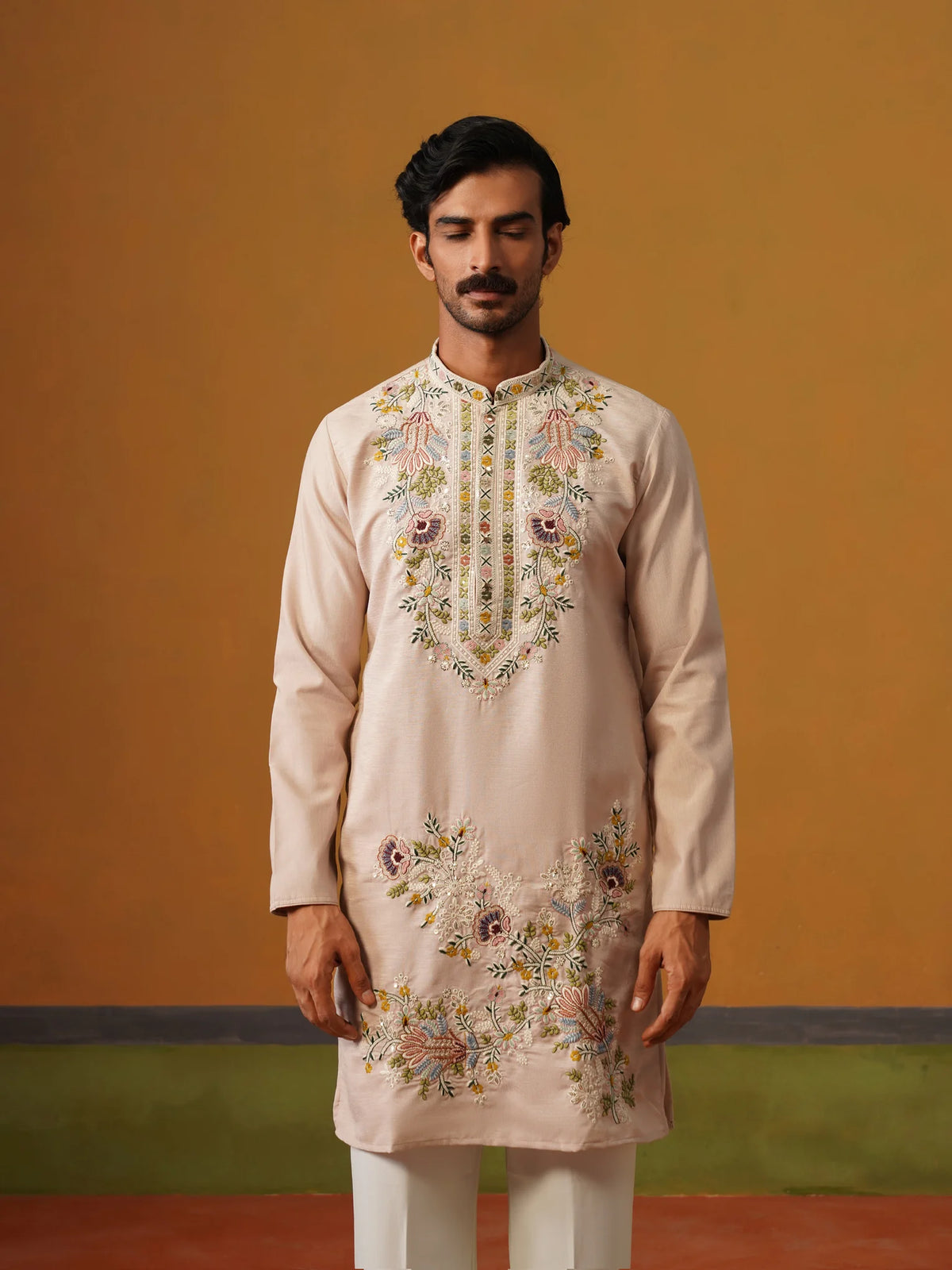 Pink Silk with Multi Embroidery Kurta with Baggy Pant