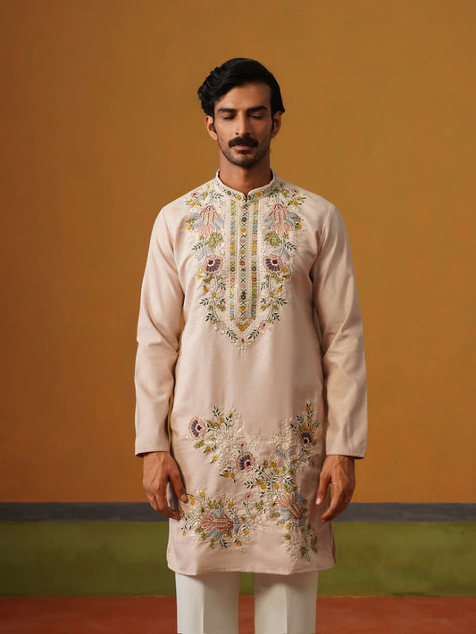 Pink Silk with Multi Embroidery Kurta with Baggy Pant