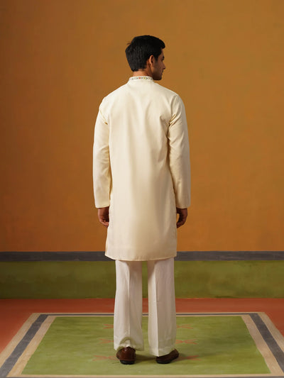 Cream Silk with Multi Embroidery Kurta with Baggy Pants