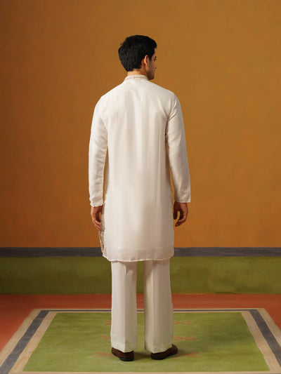Cream Silk Kurta with Embroidery and Baggy Pants